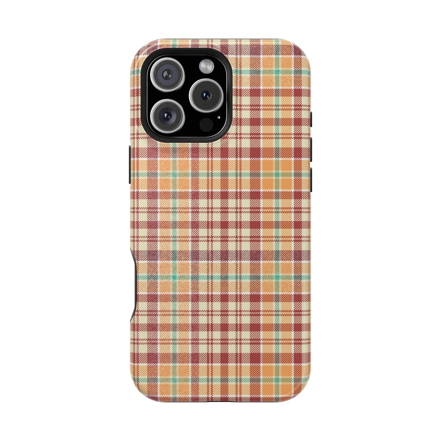 Retro Chic Plaid MagSafe iPhone Case in Red, Orange, Green & Cream – Vintage Design Meets Modern Tech - BOGO Cases