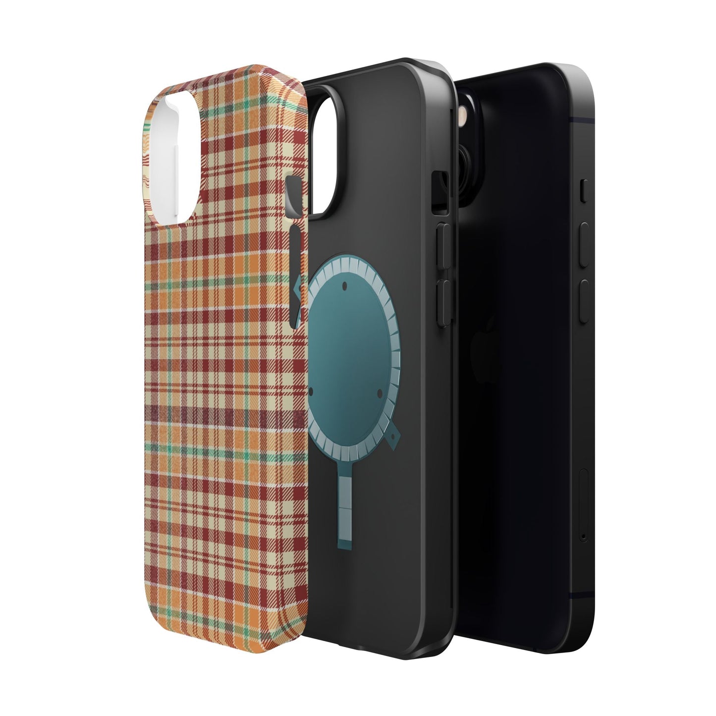 Retro Chic Plaid MagSafe iPhone Case in Red, Orange, Green & Cream – Vintage Design Meets Modern Tech - BOGO Cases