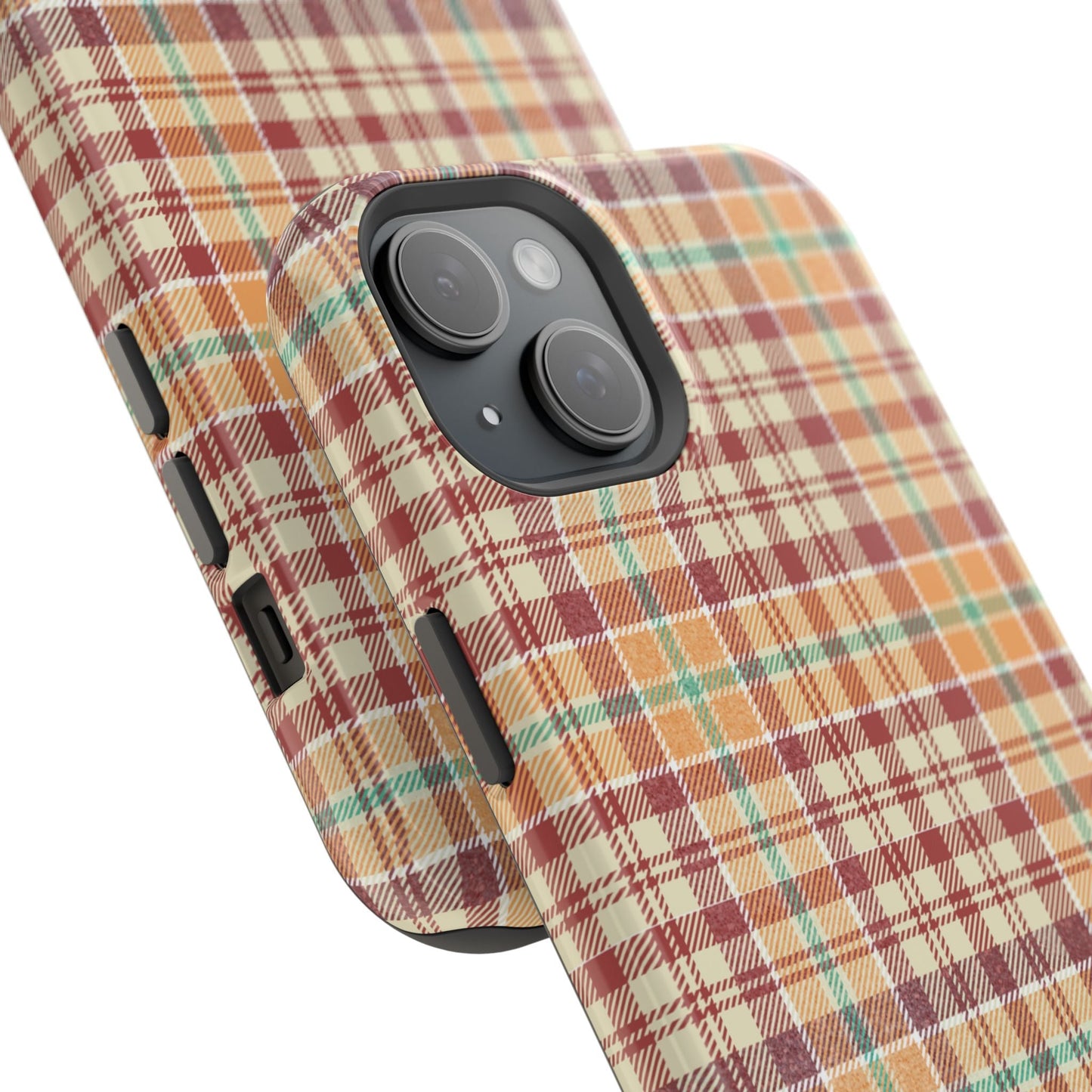 Retro Chic Plaid MagSafe iPhone Case in Red, Orange, Green & Cream – Vintage Design Meets Modern Tech - BOGO Cases