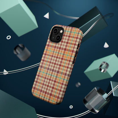 Retro Chic Plaid MagSafe iPhone Case in Red, Orange, Green & Cream – Vintage Design Meets Modern Tech - BOGO Cases