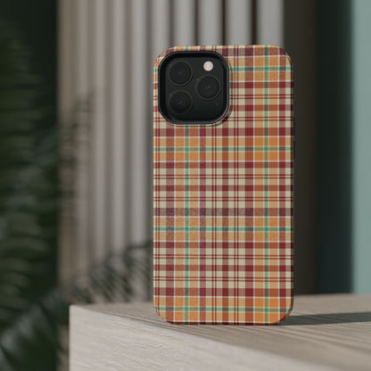 Retro Chic Plaid MagSafe iPhone Case in Red, Orange, Green & Cream – Vintage Design Meets Modern Tech - BOGO Cases