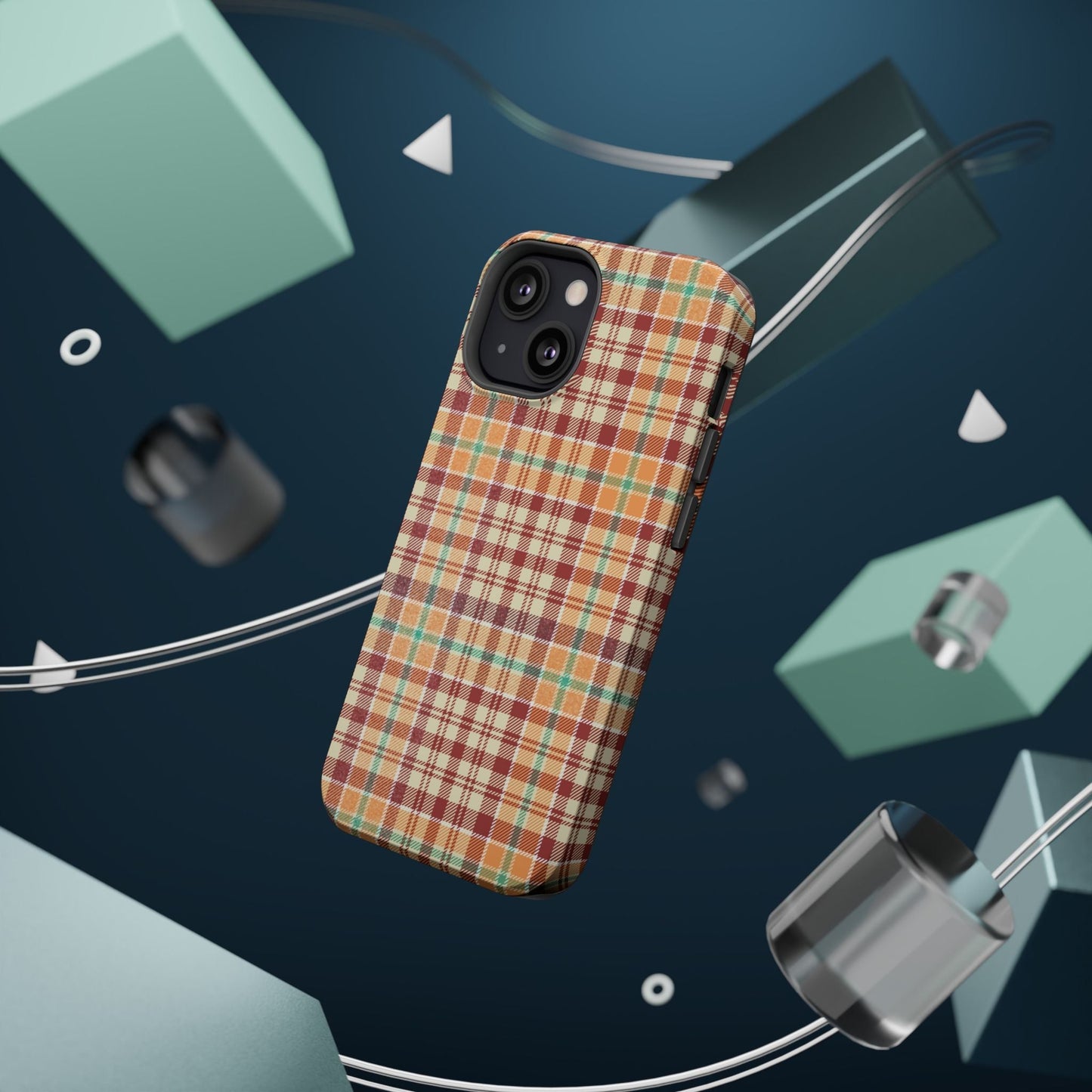 Retro Chic Plaid MagSafe iPhone Case in Red, Orange, Green & Cream – Vintage Design Meets Modern Tech - BOGO Cases