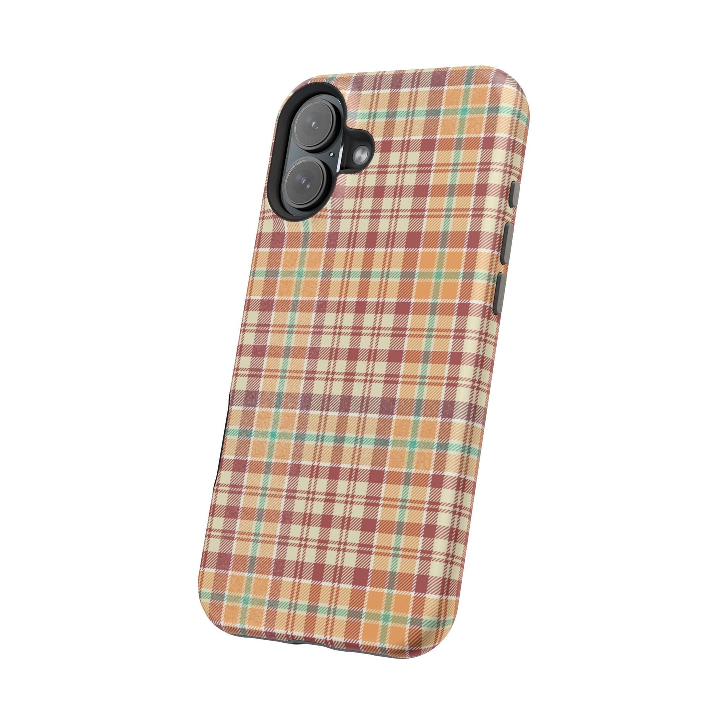 Retro Chic Plaid MagSafe iPhone Case in Red, Orange, Green & Cream – Vintage Design Meets Modern Tech - BOGO Cases