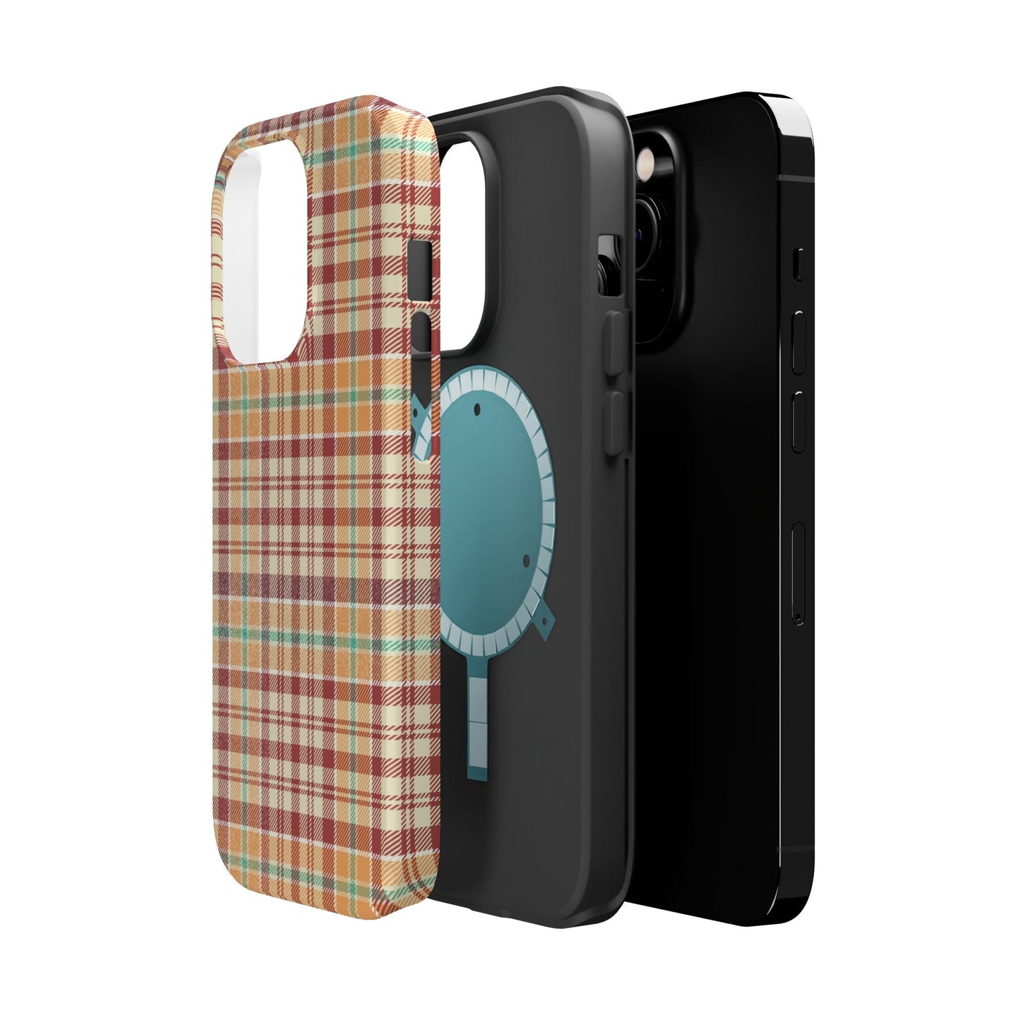 Retro Chic Plaid MagSafe iPhone Case in Red, Orange, Green & Cream – Vintage Design Meets Modern Tech - BOGO Cases