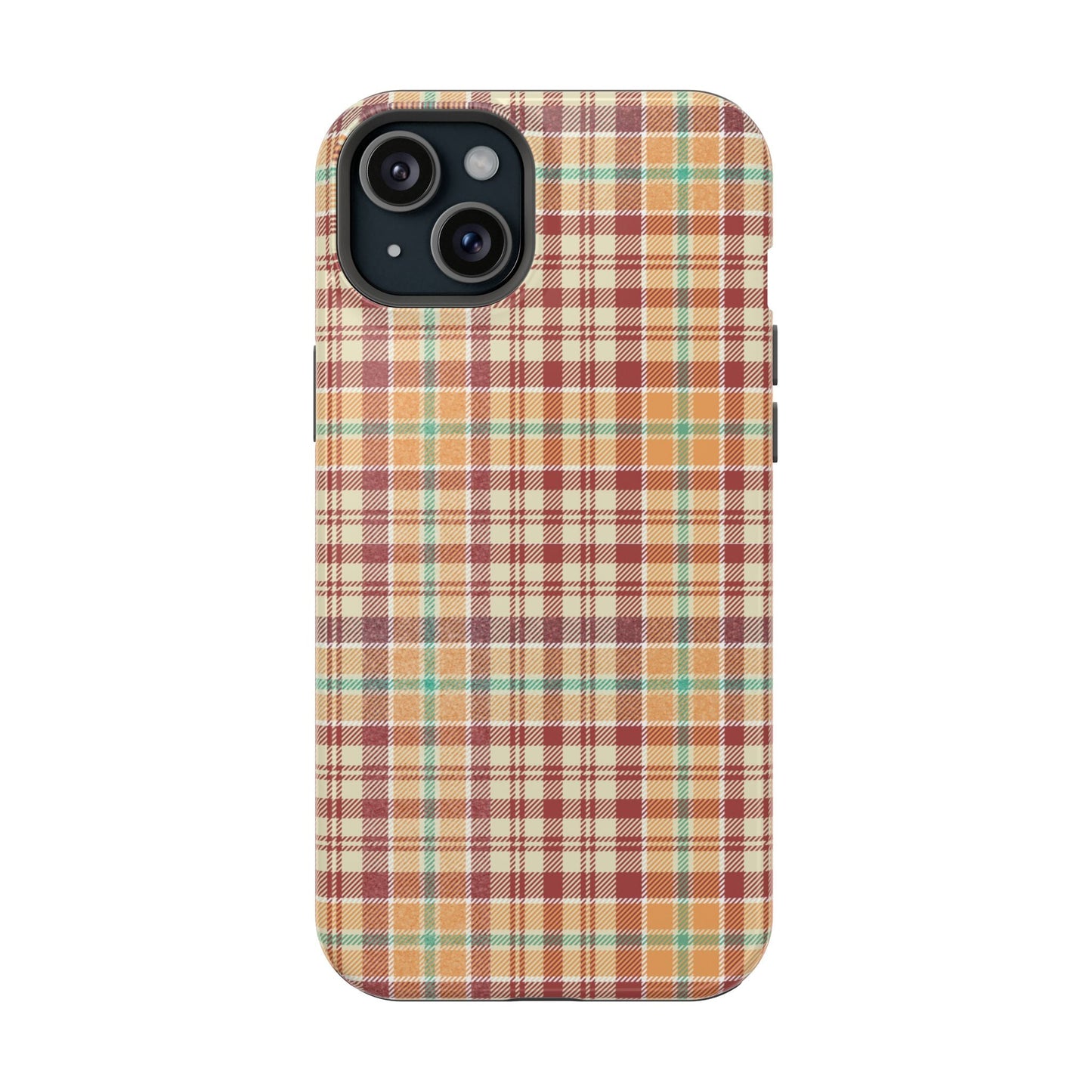 Retro Chic Plaid MagSafe iPhone Case in Red, Orange, Green & Cream – Vintage Design Meets Modern Tech - BOGO Cases