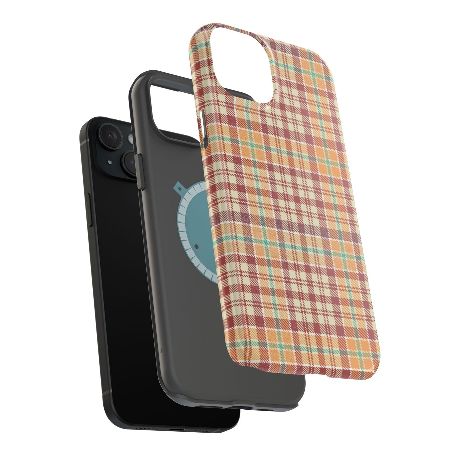 Retro Chic Plaid MagSafe iPhone Case in Red, Orange, Green & Cream – Vintage Design Meets Modern Tech - BOGO Cases