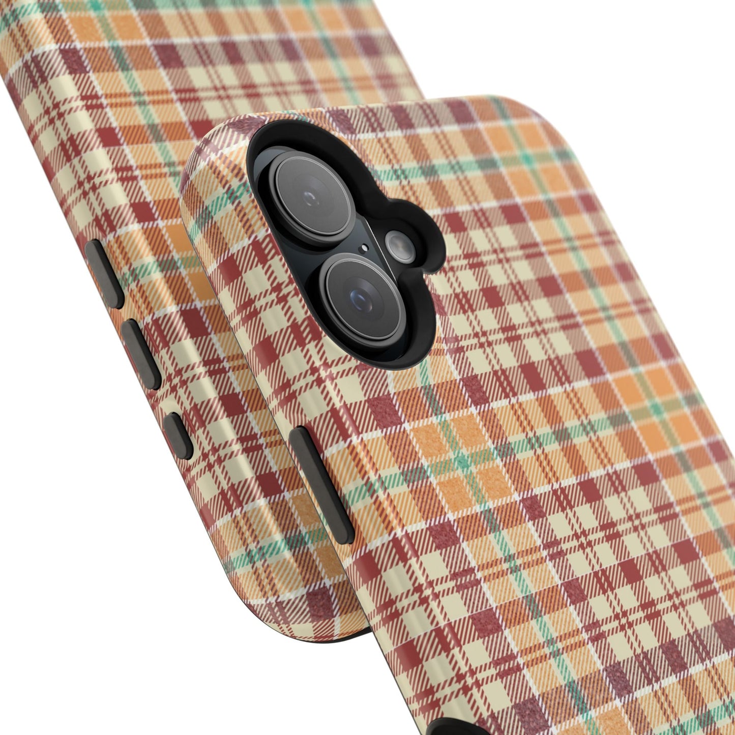 Retro Chic Plaid MagSafe iPhone Case in Red, Orange, Green & Cream – Vintage Design Meets Modern Tech - BOGO Cases