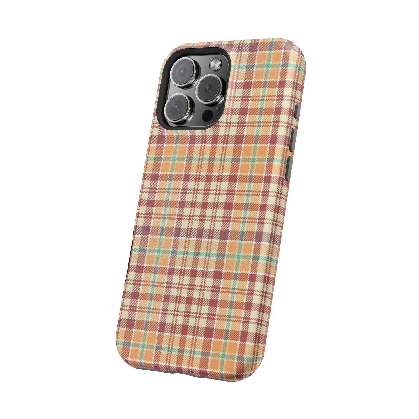 Retro Chic Plaid MagSafe iPhone Case in Red, Orange, Green & Cream – Vintage Design Meets Modern Tech - BOGO Cases