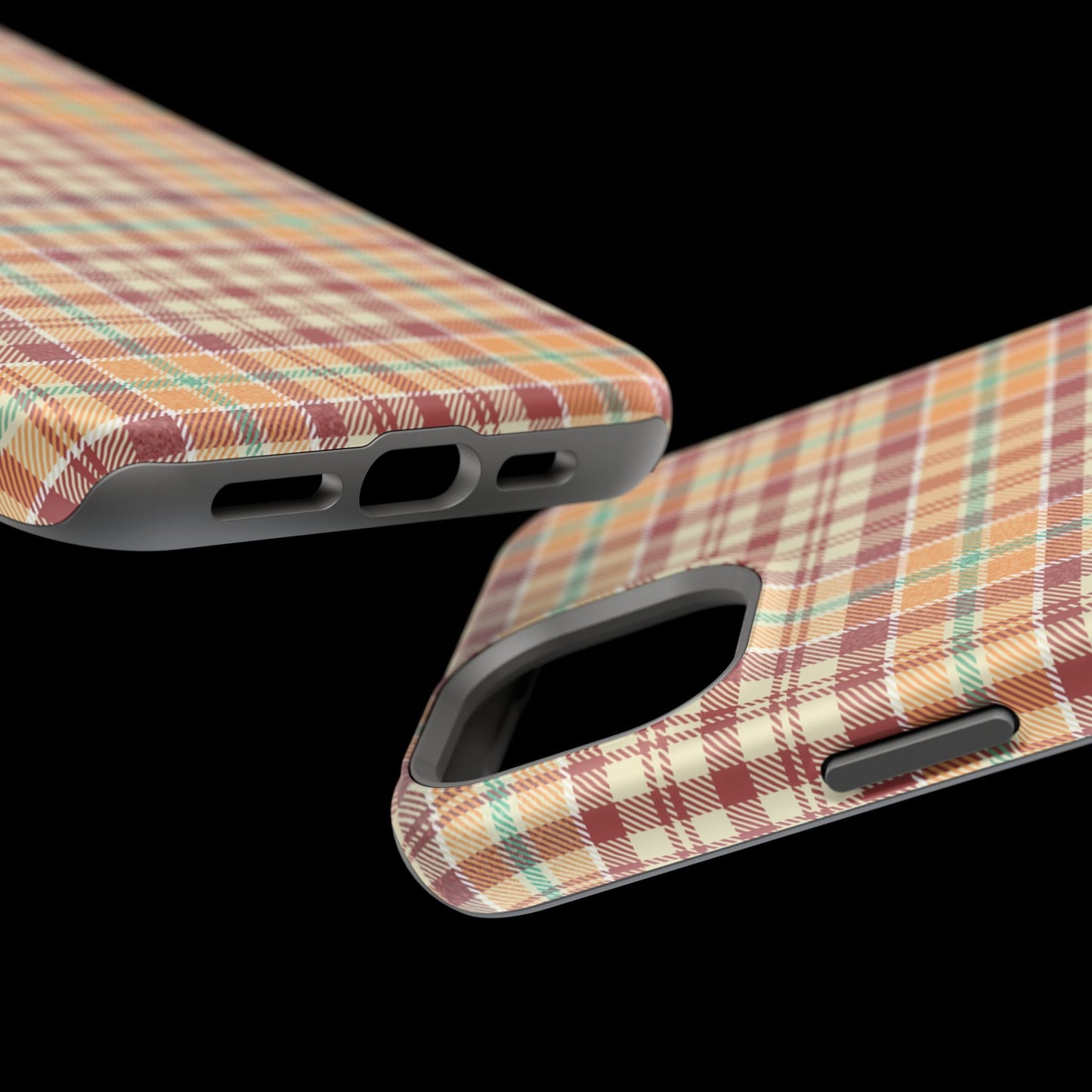 Retro Chic Plaid MagSafe iPhone Case in Red, Orange, Green & Cream – Vintage Design Meets Modern Tech - BOGO Cases