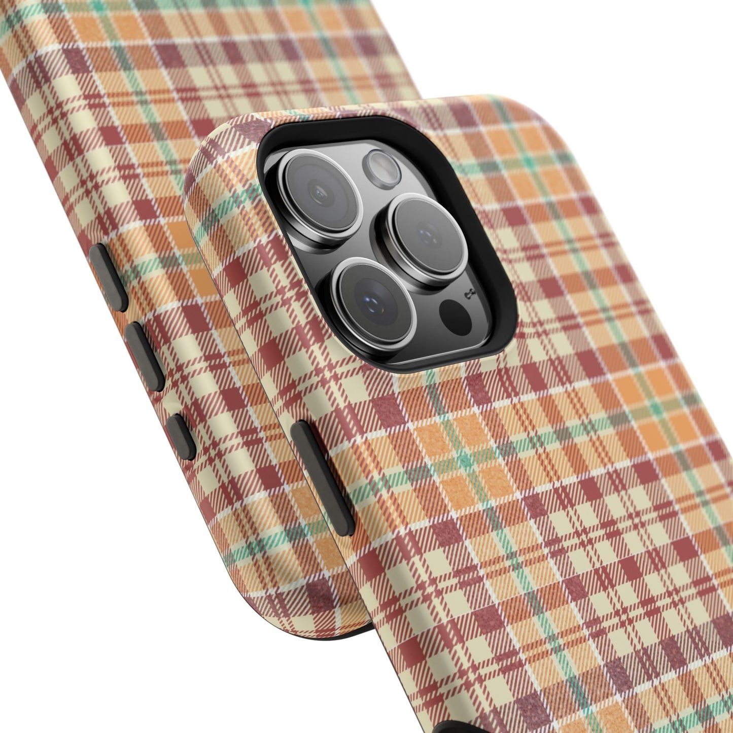 Retro Chic Plaid MagSafe iPhone Case in Red, Orange, Green & Cream – Vintage Design Meets Modern Tech - BOGO Cases