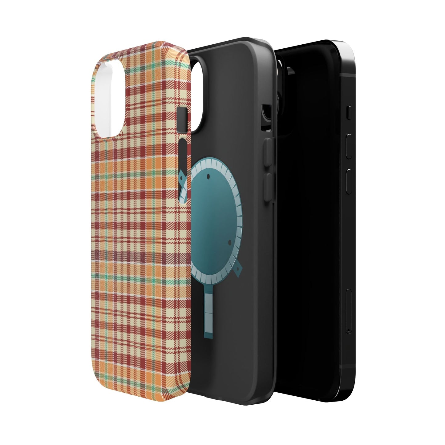 Retro Chic Plaid MagSafe iPhone Case in Red, Orange, Green & Cream – Vintage Design Meets Modern Tech - BOGO Cases