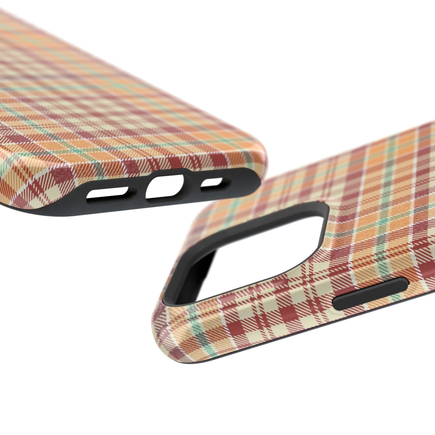 Retro Chic Plaid MagSafe iPhone Case in Red, Orange, Green & Cream – Vintage Design Meets Modern Tech - BOGO Cases