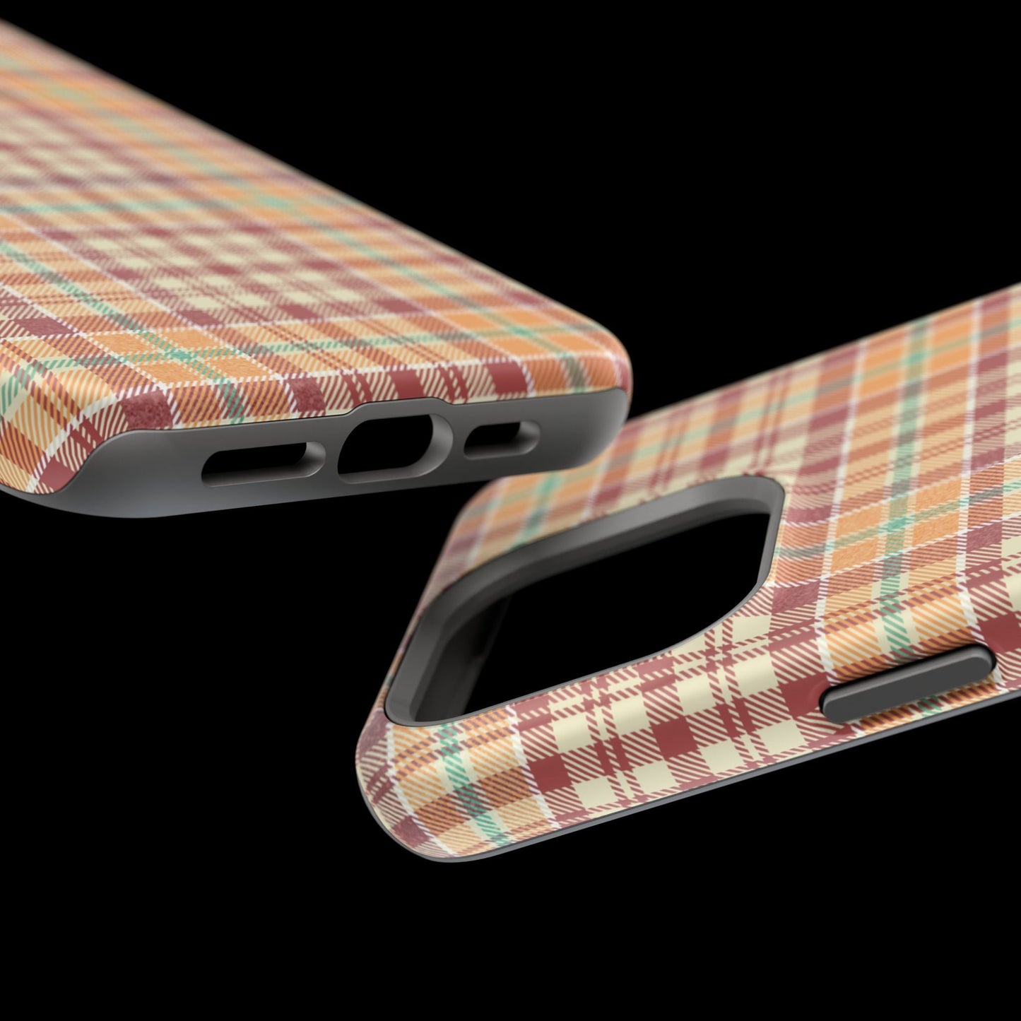 Retro Chic Plaid MagSafe iPhone Case in Red, Orange, Green & Cream – Vintage Design Meets Modern Tech - BOGO Cases