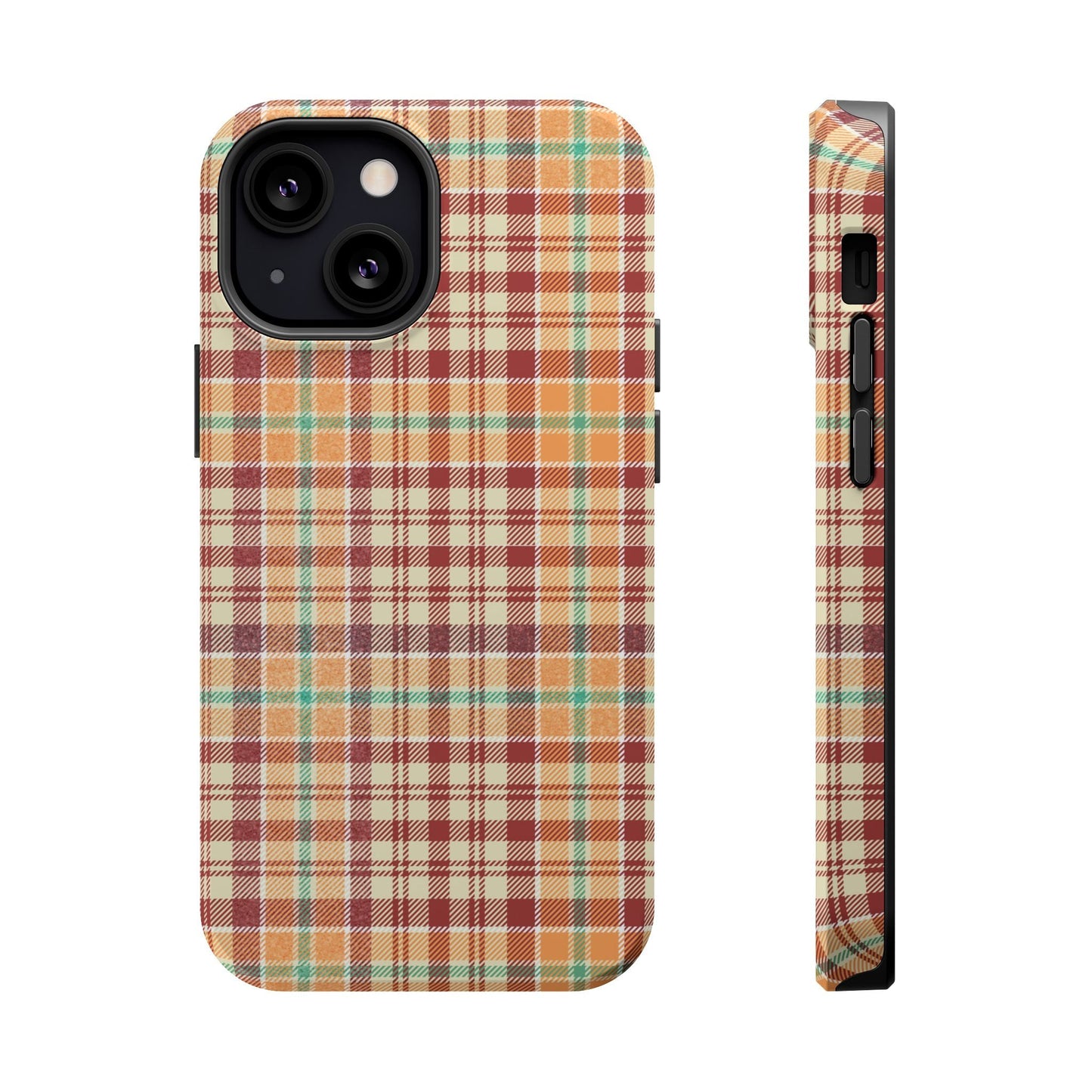Retro Chic Plaid MagSafe iPhone Case in Red, Orange, Green & Cream – Vintage Design Meets Modern Tech - BOGO Cases