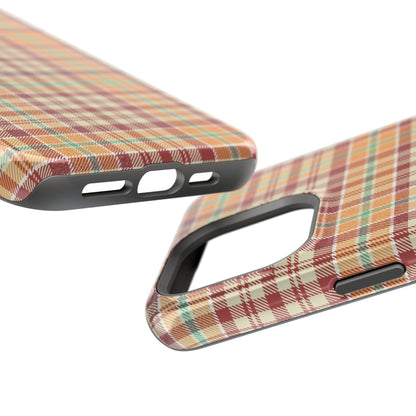 Retro Chic Plaid MagSafe iPhone Case in Red, Orange, Green & Cream – Vintage Design Meets Modern Tech - BOGO Cases