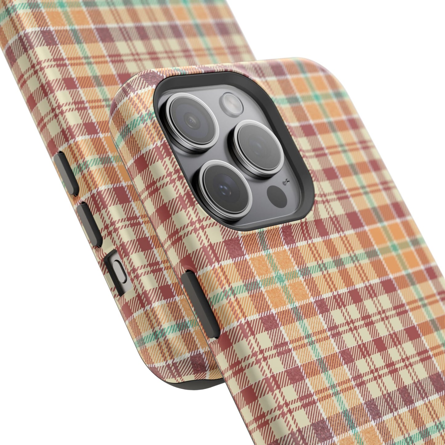 Retro Chic Plaid MagSafe iPhone Case in Red, Orange, Green & Cream – Vintage Design Meets Modern Tech - BOGO Cases