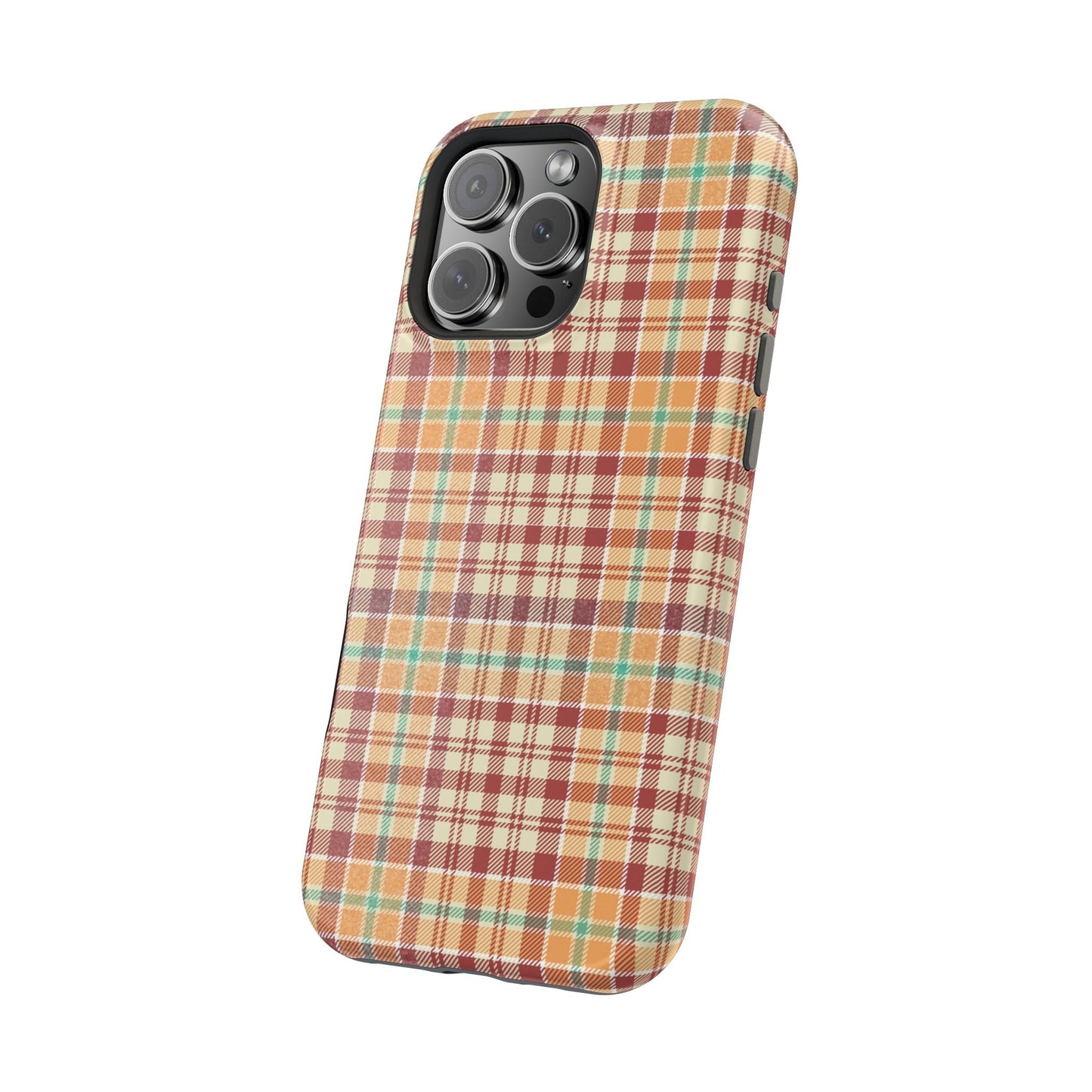 Retro Chic Plaid MagSafe iPhone Case in Red, Orange, Green & Cream – Vintage Design Meets Modern Tech - BOGO Cases