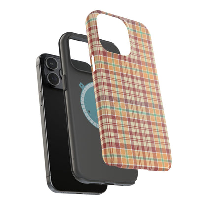 Retro Chic Plaid MagSafe iPhone Case in Red, Orange, Green & Cream – Vintage Design Meets Modern Tech - BOGO Cases