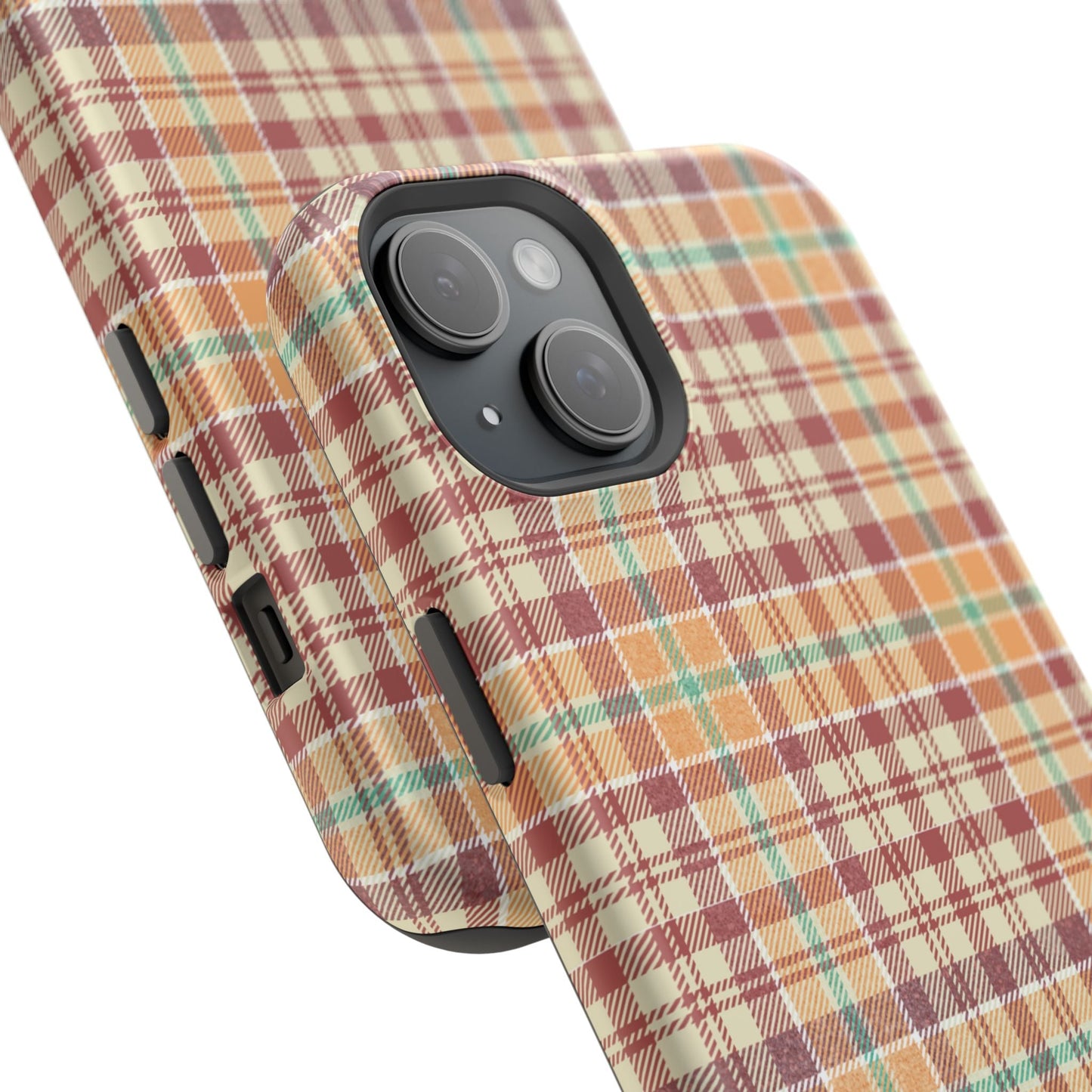 Retro Chic Plaid MagSafe iPhone Case in Red, Orange, Green & Cream – Vintage Design Meets Modern Tech - BOGO Cases
