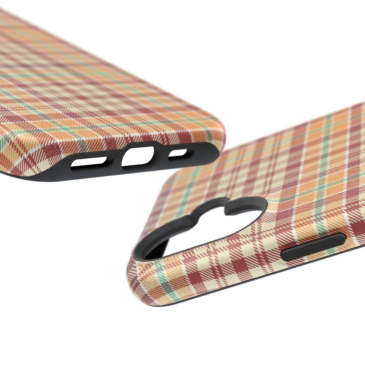 Retro Chic Plaid MagSafe iPhone Case in Red, Orange, Green & Cream – Vintage Design Meets Modern Tech - BOGO Cases