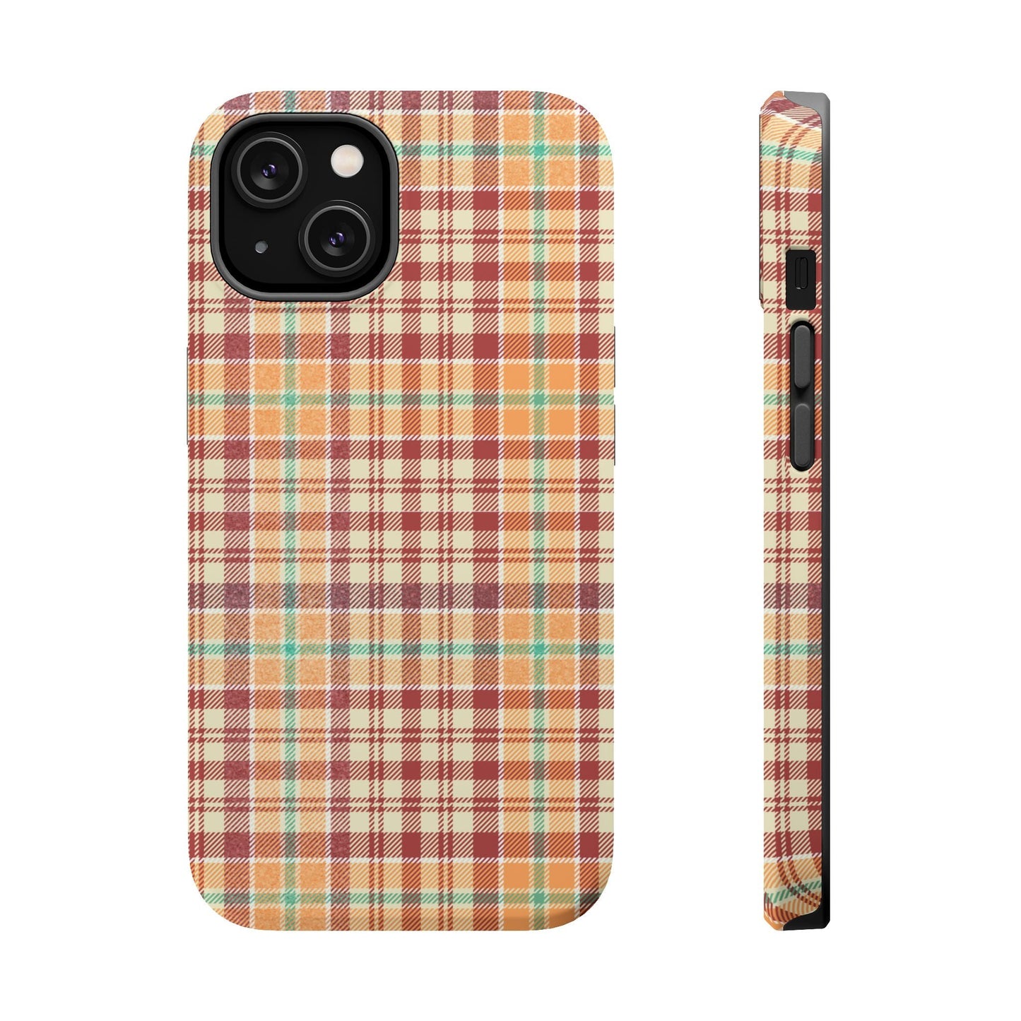 Retro Chic Plaid MagSafe iPhone Case in Red, Orange, Green & Cream – Vintage Design Meets Modern Tech - BOGO Cases