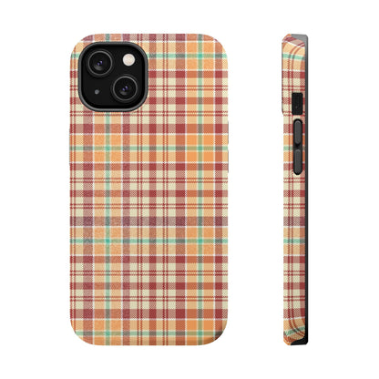 Retro Chic Plaid MagSafe iPhone Case in Red, Orange, Green & Cream – Vintage Design Meets Modern Tech - BOGO Cases