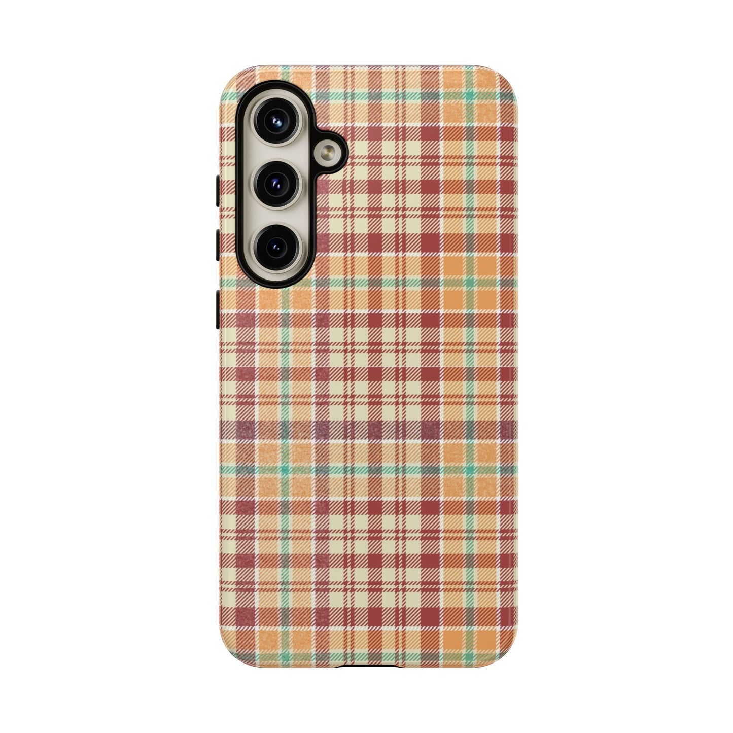 Retro Chic Plaid Samsung Galaxy Case in Red, Orange, Green & Cream – Timeless Vintage Design - BOGO Cases