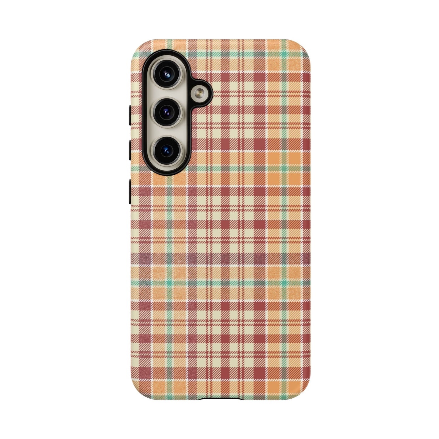 Retro Chic Plaid Samsung Galaxy Case in Red, Orange, Green & Cream – Timeless Vintage Design - BOGO Cases