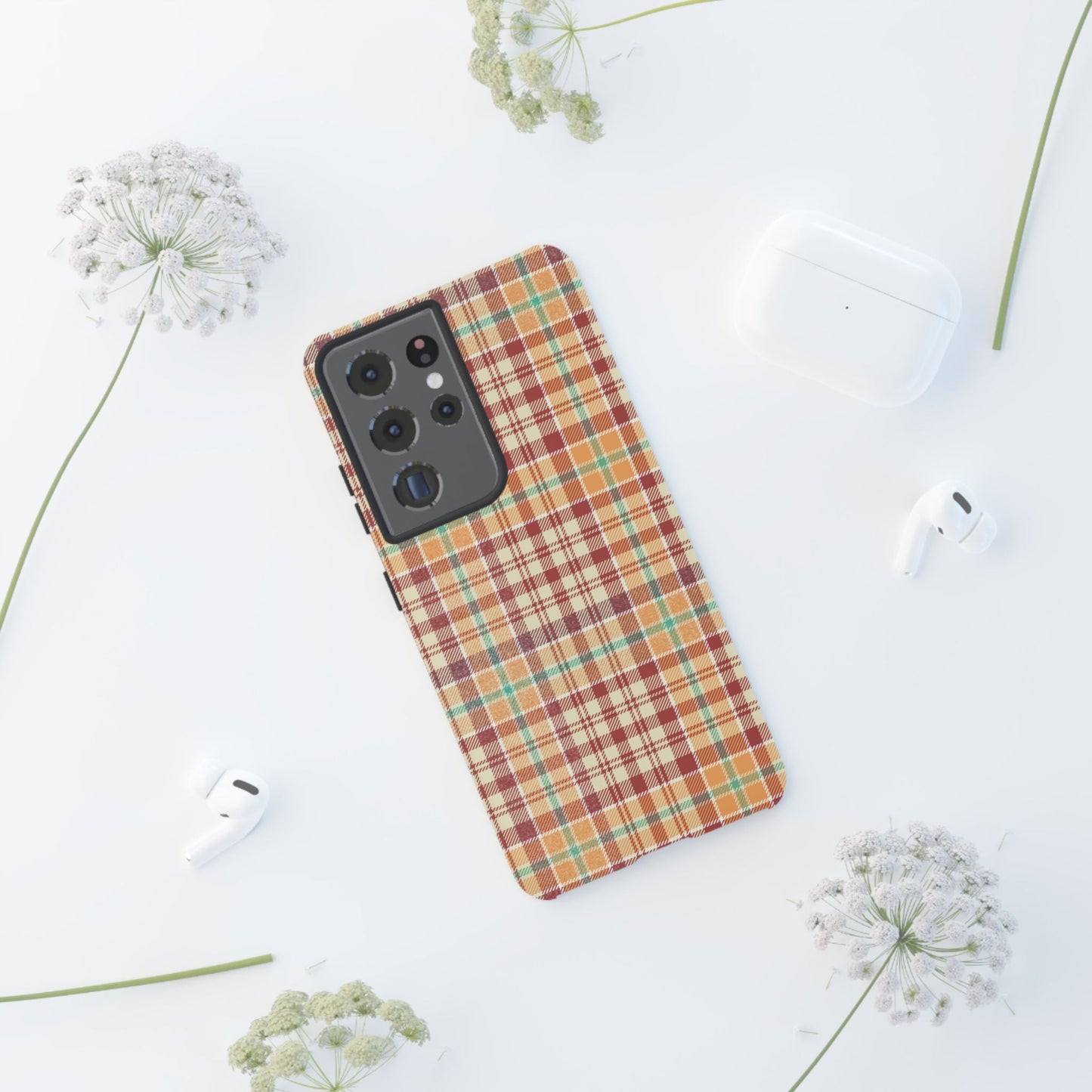 Retro Chic Plaid Samsung Galaxy Case in Red, Orange, Green & Cream – Timeless Vintage Design - BOGO Cases