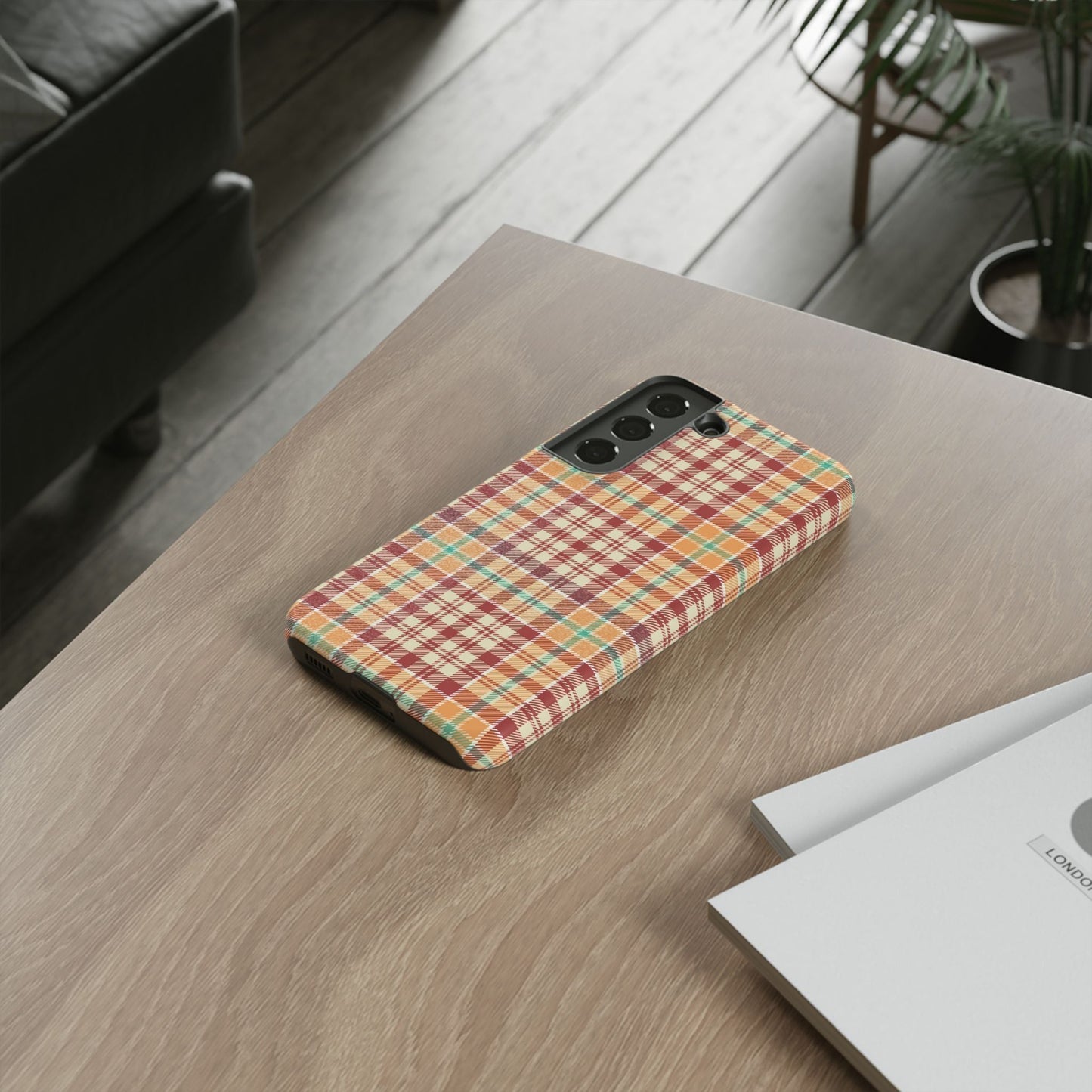 Retro Chic Plaid Samsung Galaxy Case in Red, Orange, Green & Cream – Timeless Vintage Design - BOGO Cases