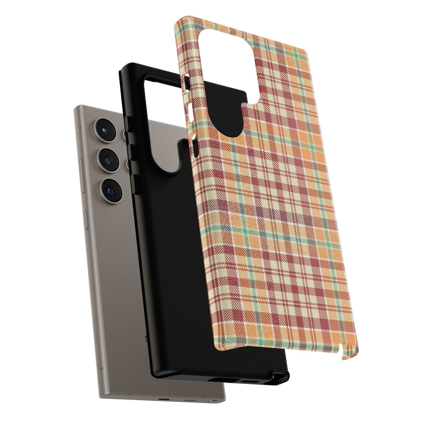 Retro Chic Plaid Samsung Galaxy Case in Red, Orange, Green & Cream – Timeless Vintage Design - BOGO Cases