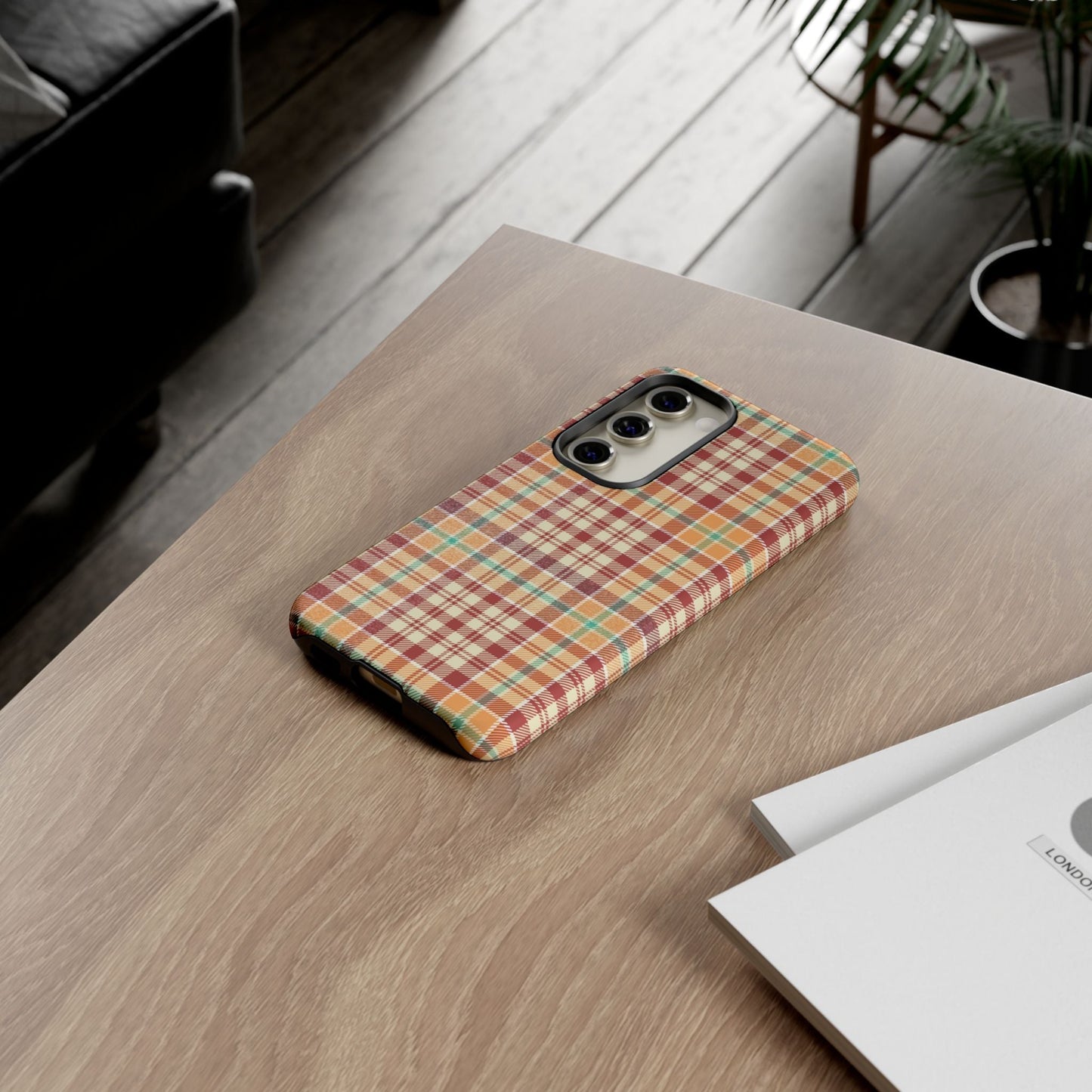 Retro Chic Plaid Samsung Galaxy Case in Red, Orange, Green & Cream – Timeless Vintage Design - BOGO Cases