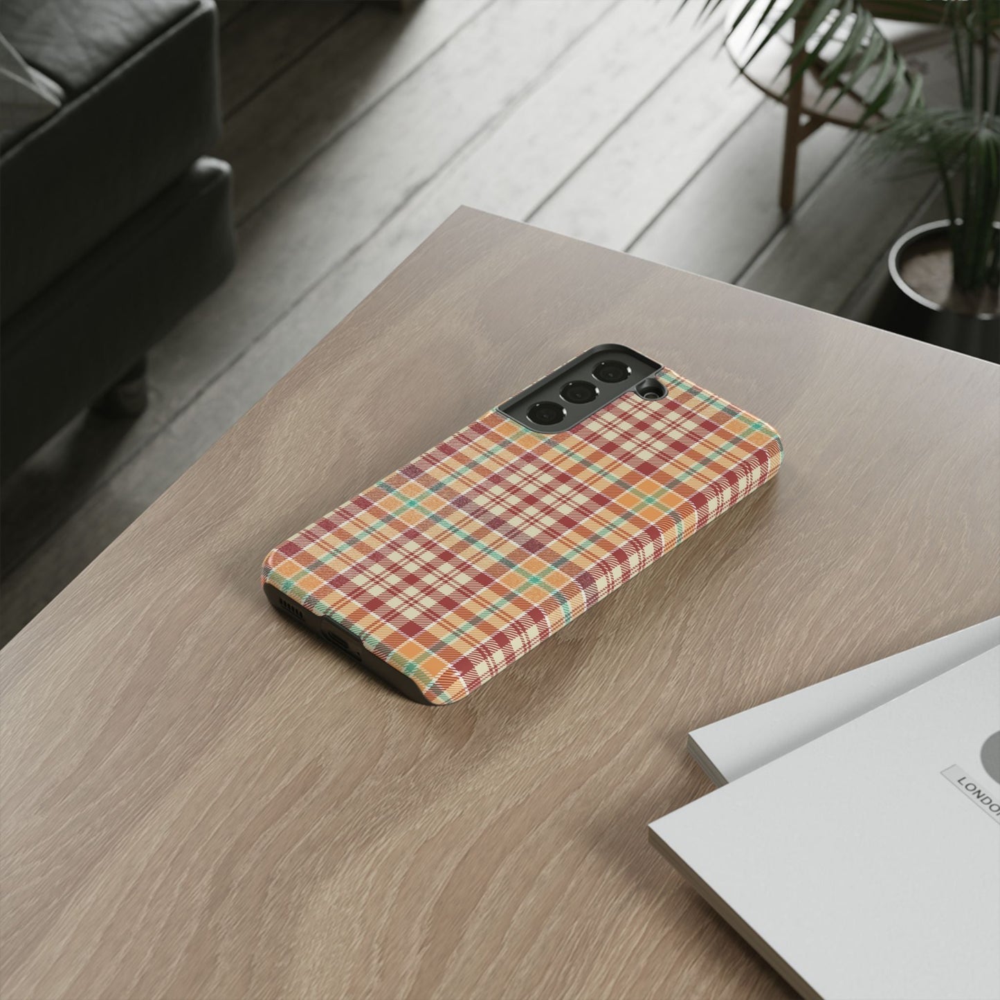 Retro Chic Plaid Samsung Galaxy Case in Red, Orange, Green & Cream – Timeless Vintage Design - BOGO Cases