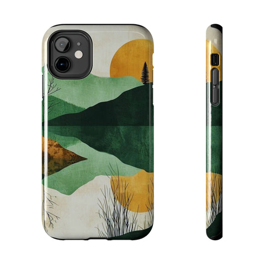 Retro Mountain Sunrise iPhone Case – Minimalist Landscape Design, Dual - Layer Protection - BOGO Cases