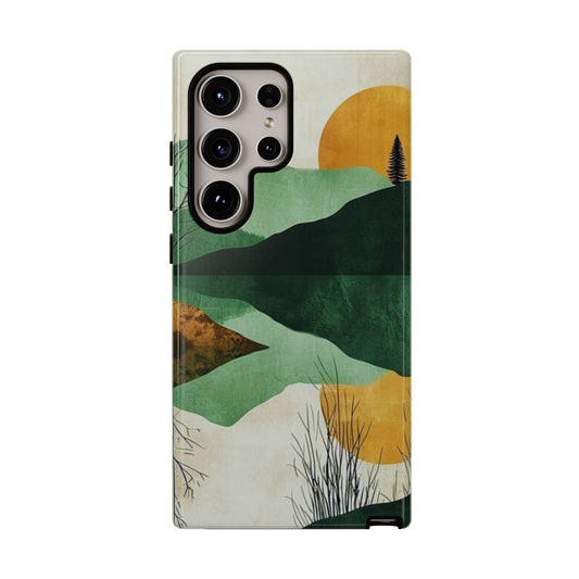 Retro Mountain Sunrise Samsung Galaxy Case – Minimalist Landscape Design, Dual - Layer Protection - BOGO Cases