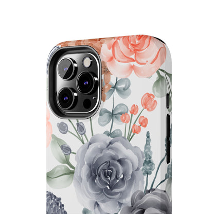 Romantic Gray & Peach Watercolor Floral iPhone Case – Elegant Botanical Design - BOGO Cases