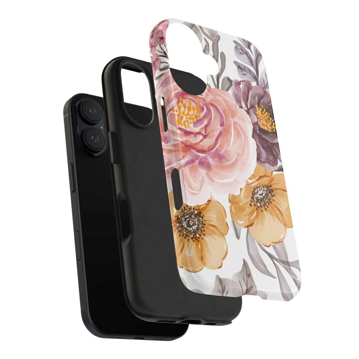 Romantic Watercolor Floral iPhone Case – Peach, Gold & Plum Blooms - BOGO Cases