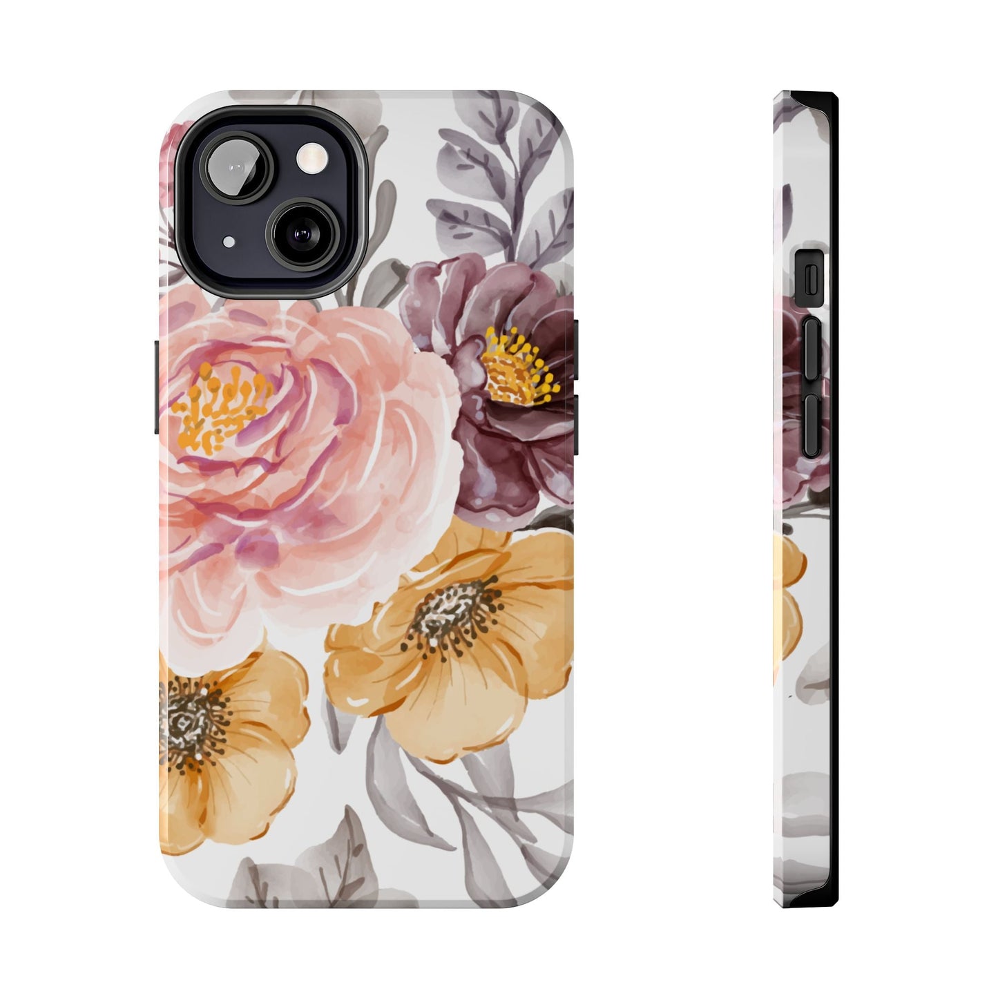 Romantic Watercolor Floral iPhone Case – Peach, Gold & Plum Blooms - BOGO Cases