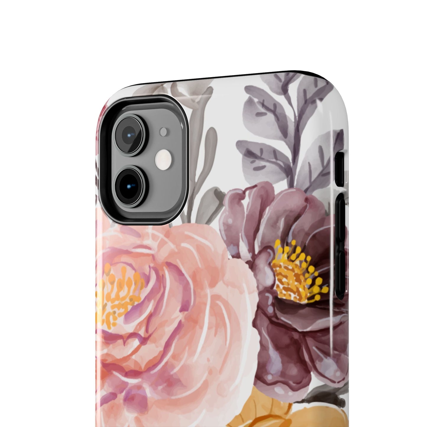 Romantic Watercolor Floral iPhone Case – Peach, Gold & Plum Blooms - BOGO Cases