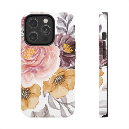 Romantic Watercolor Floral iPhone Case – Peach, Gold & Plum Blooms - BOGO Cases