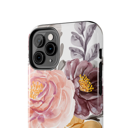 Romantic Watercolor Floral iPhone Case – Peach, Gold & Plum Blooms - BOGO Cases