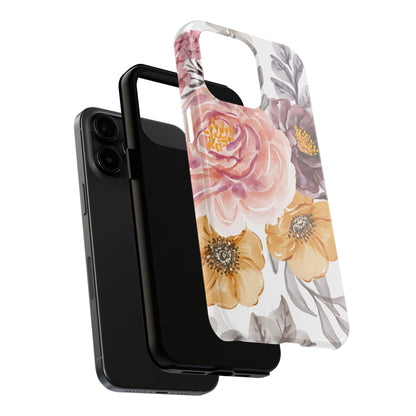 Romantic Watercolor Floral iPhone Case – Peach, Gold & Plum Blooms - BOGO Cases