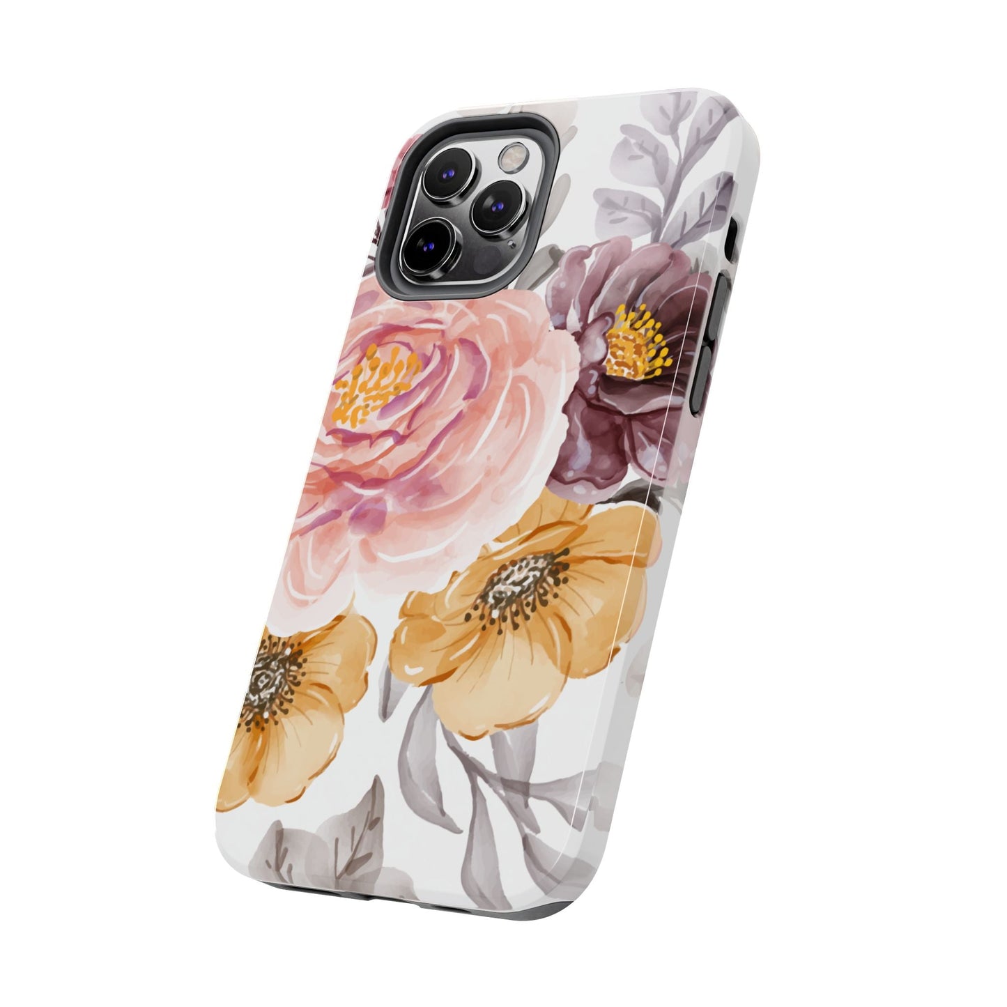 Romantic Watercolor Floral iPhone Case – Peach, Gold & Plum Blooms - BOGO Cases
