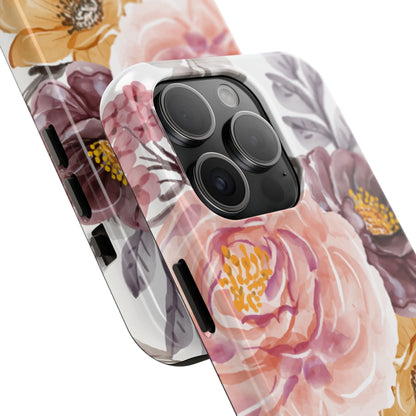 Romantic Watercolor Floral iPhone Case – Peach, Gold & Plum Blooms - BOGO Cases