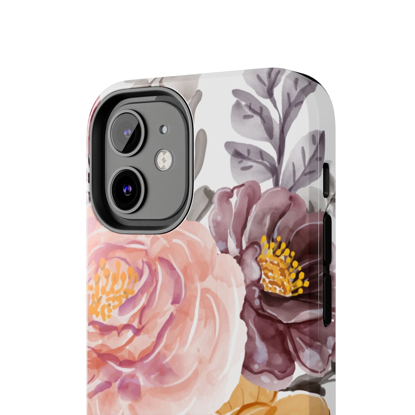 Romantic Watercolor Floral iPhone Case – Peach, Gold & Plum Blooms - BOGO Cases