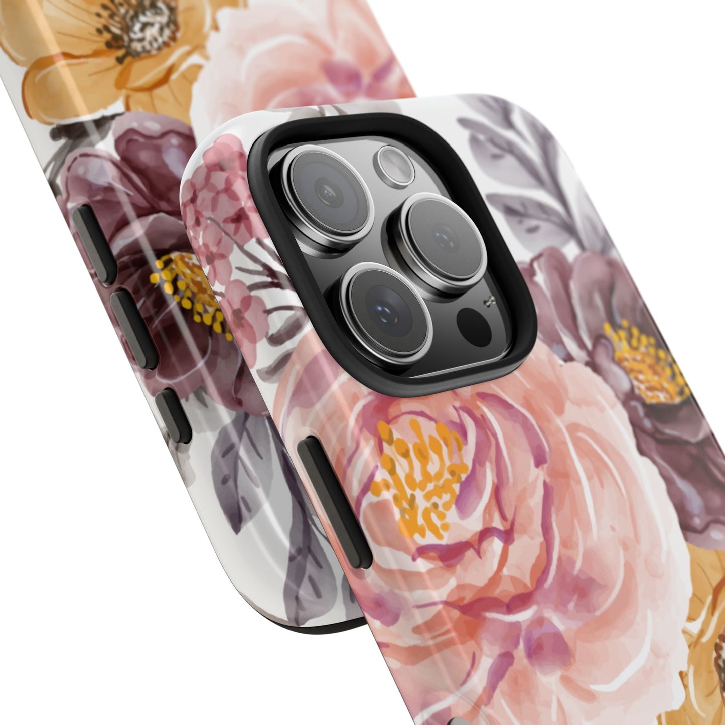 Romantic Watercolor Floral iPhone Case – Peach, Gold & Plum Blooms - BOGO Cases