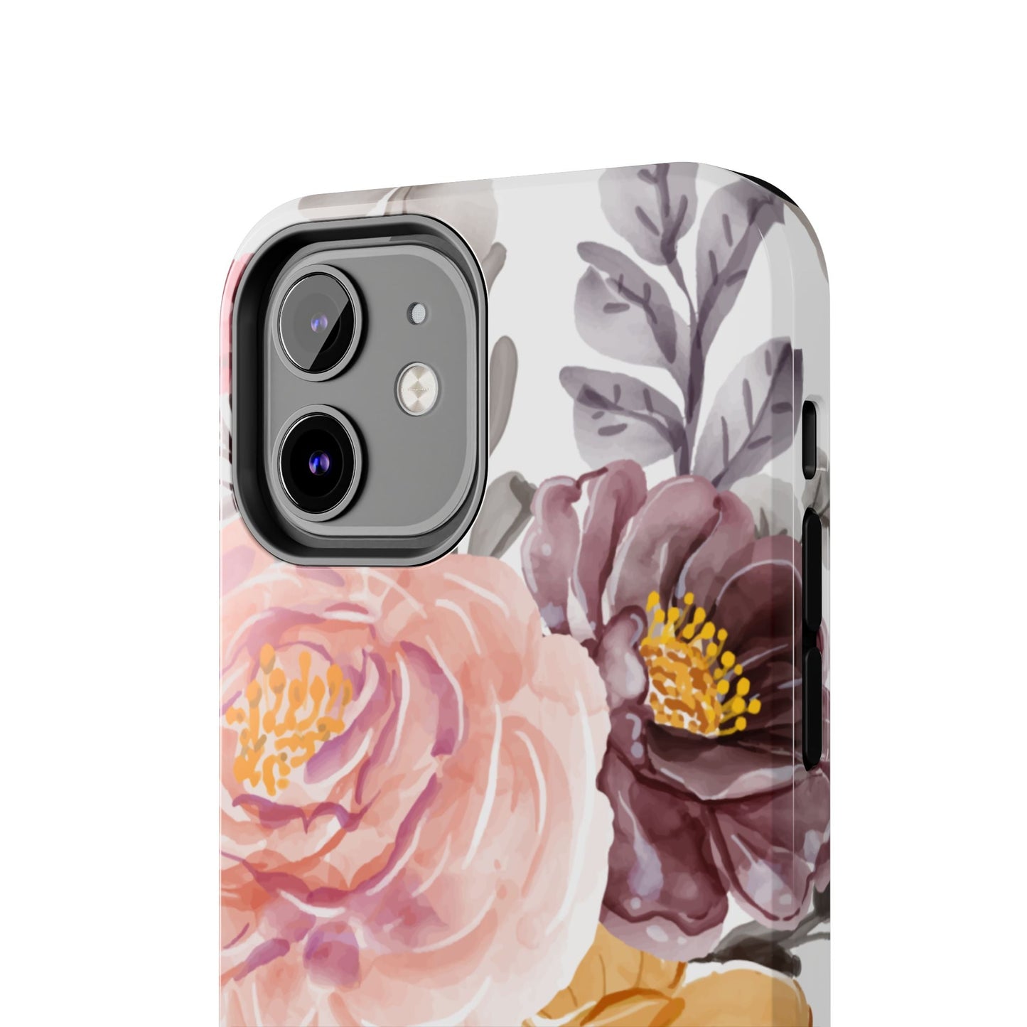Romantic Watercolor Floral iPhone Case – Peach, Gold & Plum Blooms - BOGO Cases