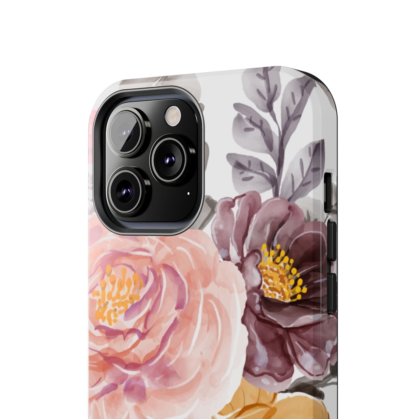 Romantic Watercolor Floral iPhone Case – Peach, Gold & Plum Blooms - BOGO Cases