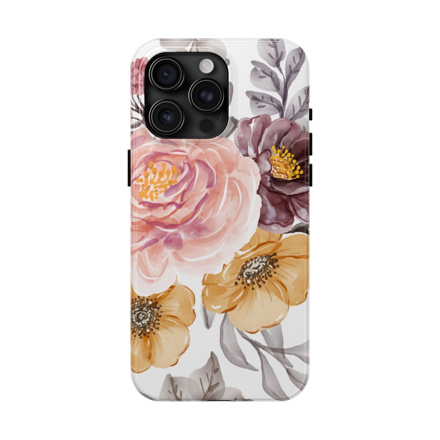 Romantic Watercolor Floral iPhone Case – Peach, Gold & Plum Blooms - BOGO Cases