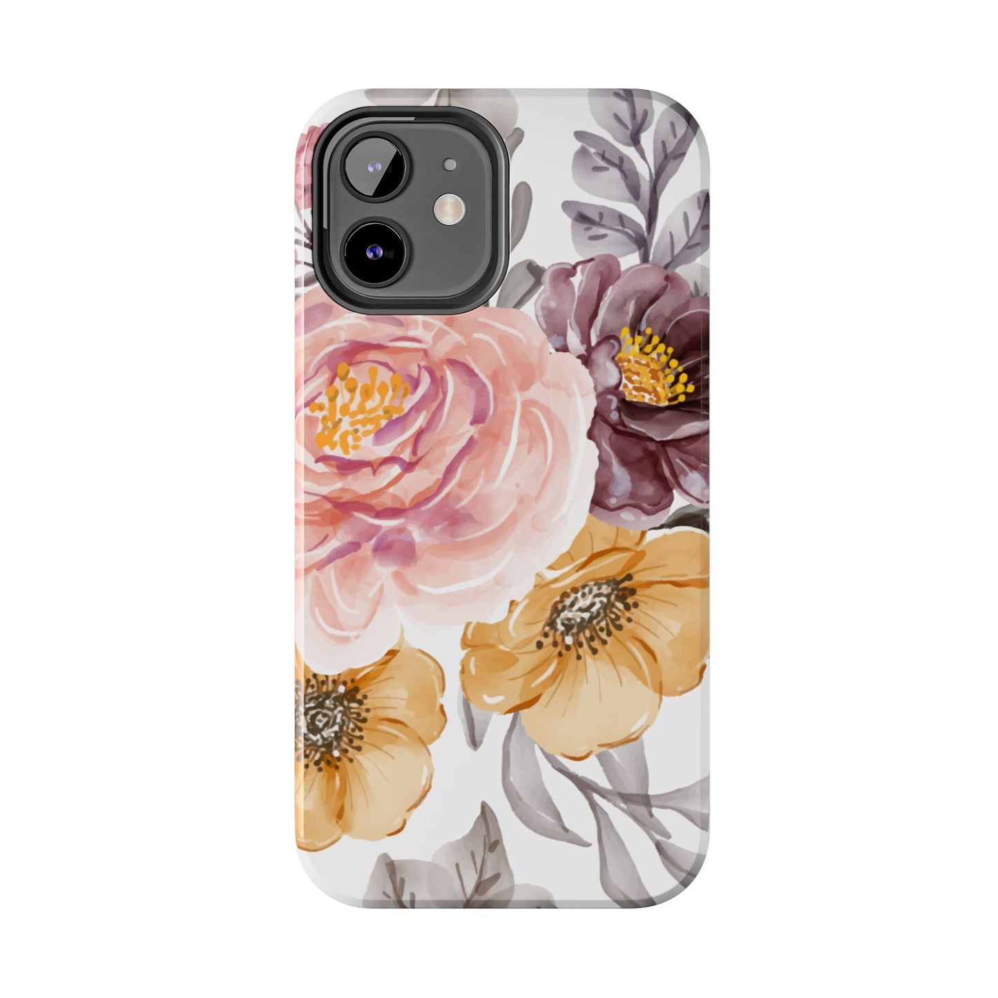 Romantic Watercolor Floral iPhone Case – Peach, Gold & Plum Blooms - BOGO Cases